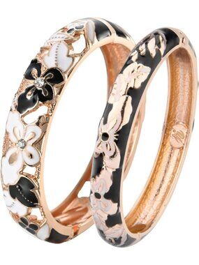 Chic Cloisonne Butterfly Bracelets for Women - Enameled Hinged Bangles Gift
